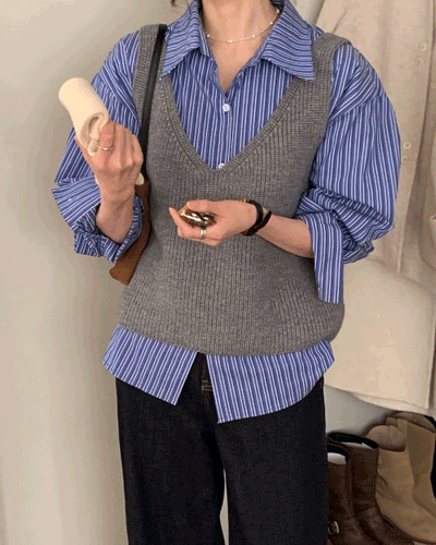 스트라이프 셔츠 조끼세트(55~66)